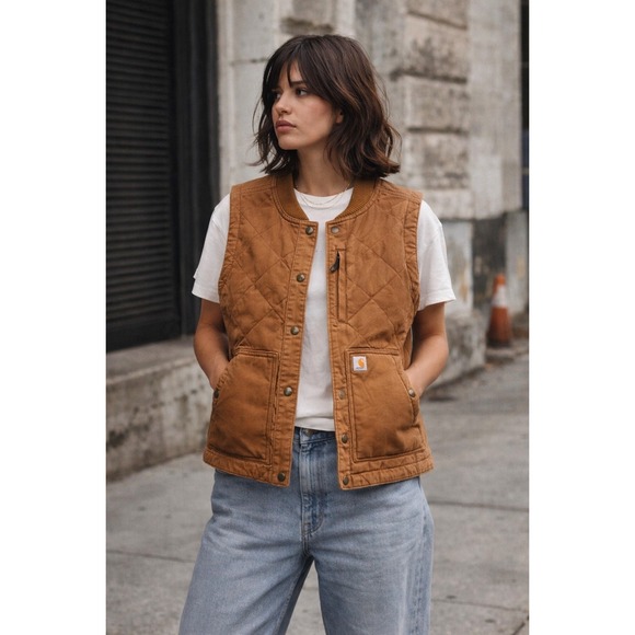 Carhartt Jackets & Blazers - Carhartt Quilted Canvas Utility Vest Brown Workwear Gorpcore Youth XL/Women's S